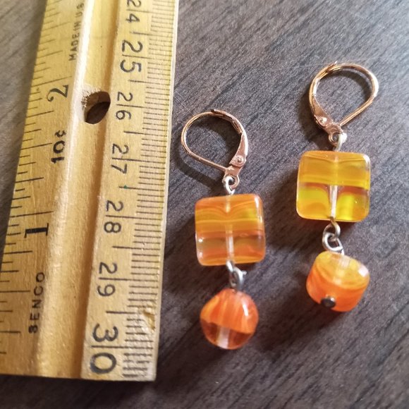 Orange Colorful Glass Bead Stone Dangle Earrings Handmade Jewelry #37 - Picture 2 of 9